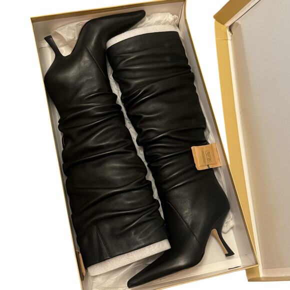 MICHAEL Michael Kors Over Knee Luna Leather Boots Point Toe Black Size 6M NWB - Picture 9 of 11